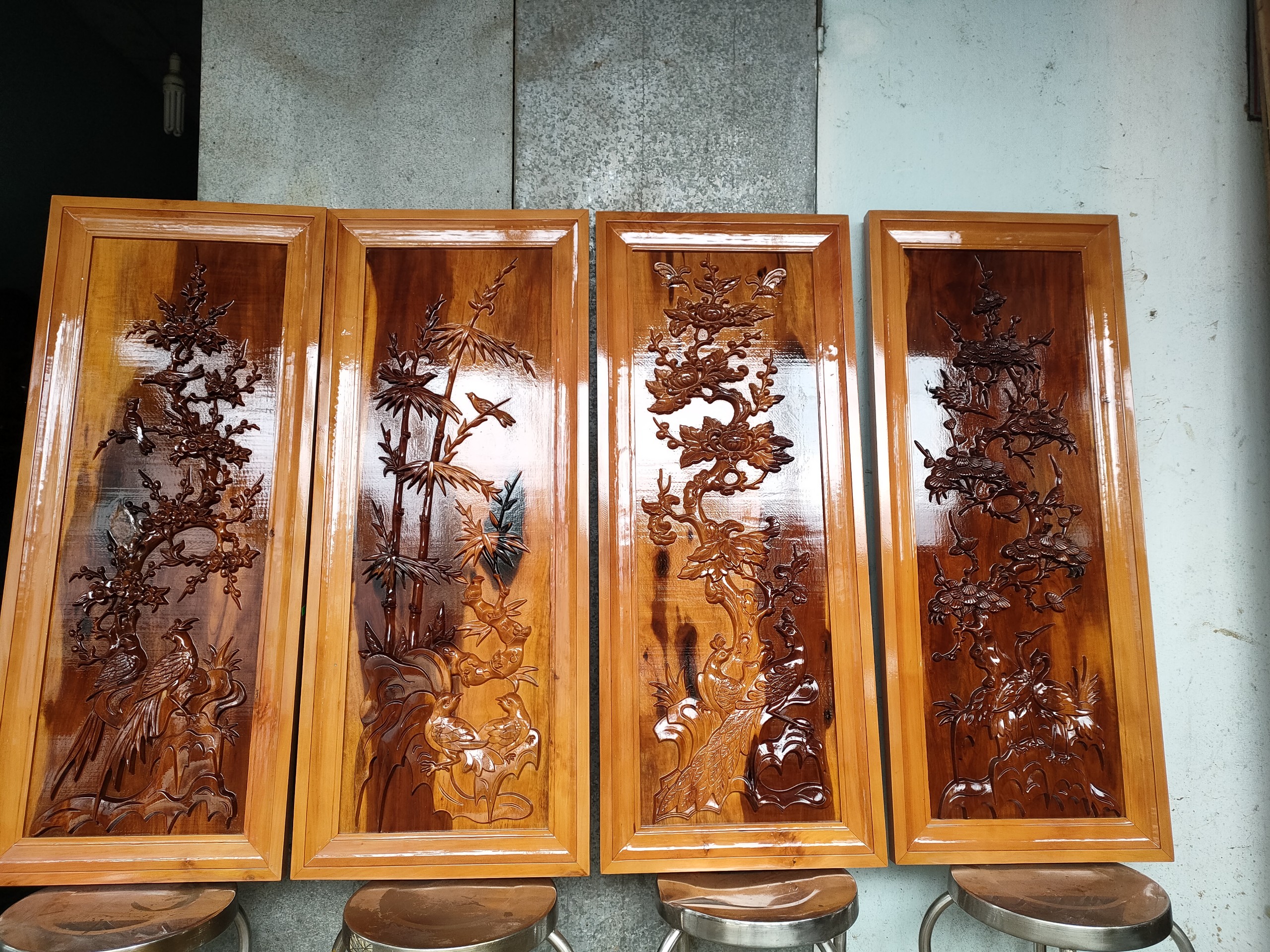 Tranh tứ quý đồ gỗ mỹ nghệ